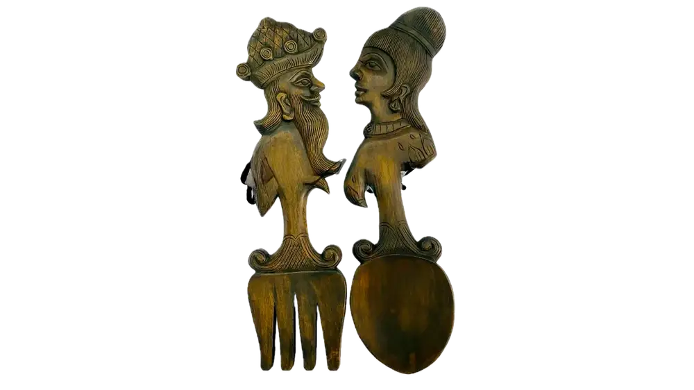 King & Queen wooden spoon and fork set